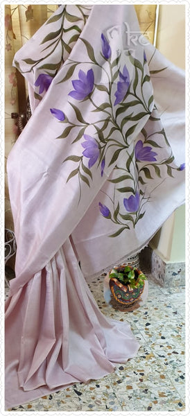 Hand Painted Floral Pure Silk Mark Certified Bishnupuri Silk Sarees