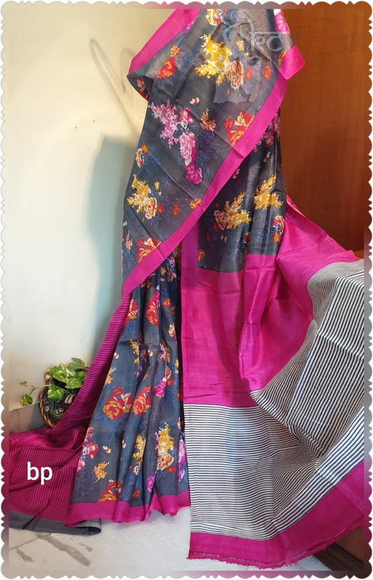 Black Hand Painted Pure Silk Mark Certified Bishnupuri Silk Sarees - Dailybuyys