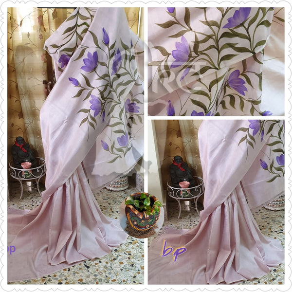 Hand Painted Floral Pure Silk Mark Certified Bishnupuri Silk Sarees