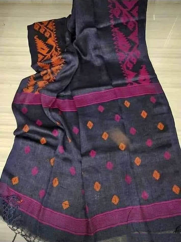 Black Beautiful Silk Pure Linen Sarees