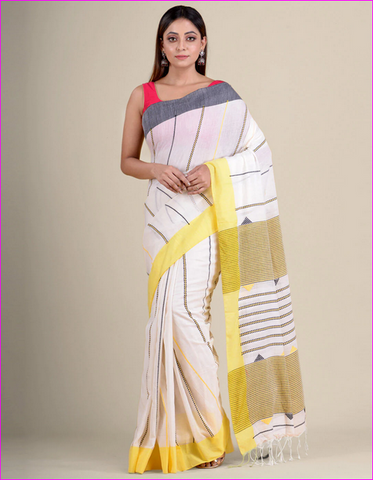 White Cotton Handloom Sarees (Add to Cart Get 15% Extra Discount