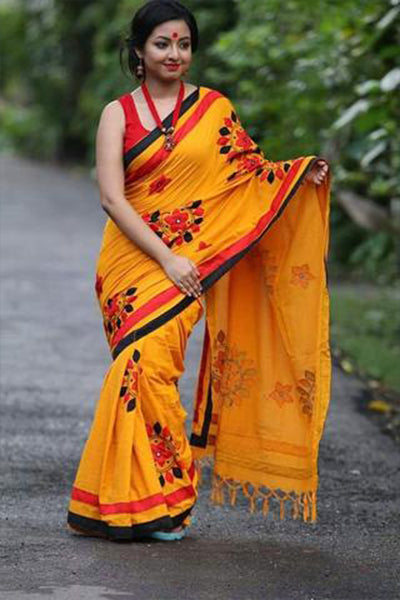 Yellow Applique Sarees