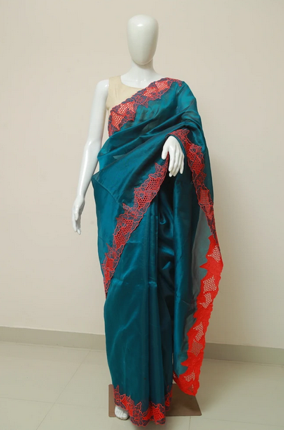 Blue Cut Work Pure Silk Mark Certified Tussar Silk Sarees