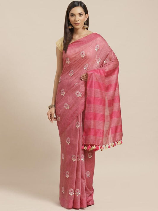 Pink Tissu Pure Linen Sarees