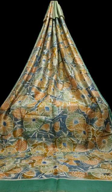 Abstract Floral Print Pure Silk Mark Certified Bishnupuri Silk Sarees