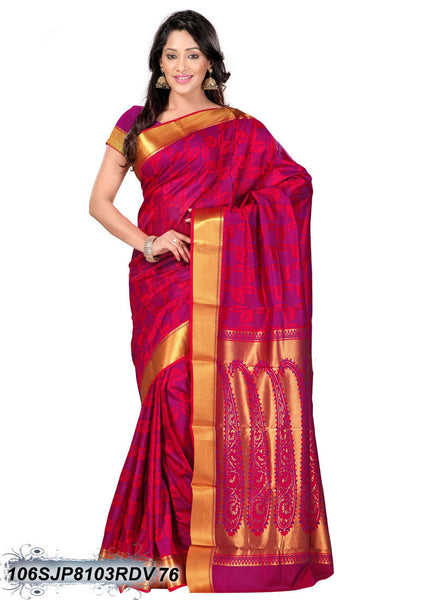 Pink,Red & Golden Kanjivaram Silk Sarees