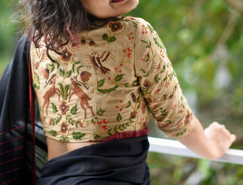 Floral Motif Embroidered Boat Neck Blouses(Add To Cart 15% Off) Get Extra 10% Discount on All Prepaid Transaction