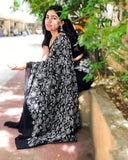 Black Maheshwari Silk Designer Embroidered Sarees