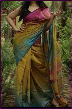 Yellow Ikkat Pure Cotton Handloom Saree