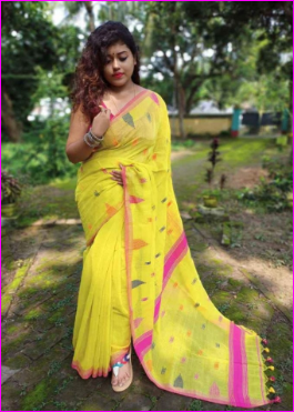 Yellow Khadi Cotton Handloom Sarees (Add to Cart Get 15% Extra Discount