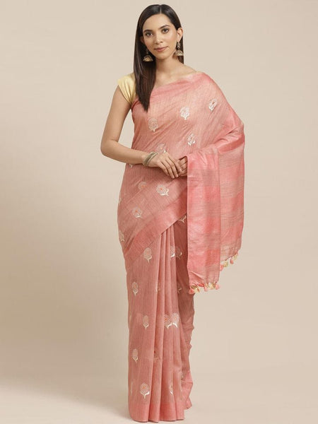 Pastel Pink Tissu Pure Linen Sarees