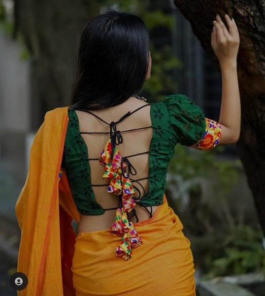 Classic Backless Strings & Fabric Latkan Detailing Blouses(Add to Cart 15% Off)