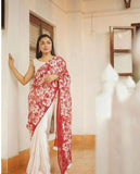 Red Embroidered Bhagalpuri Silk Sarees Get Extra 10% Discount on All Prepaid Transaction