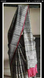 Grey Beige Block Printed Pure Silk Mark Certified Bishnupuri Silk Sarees