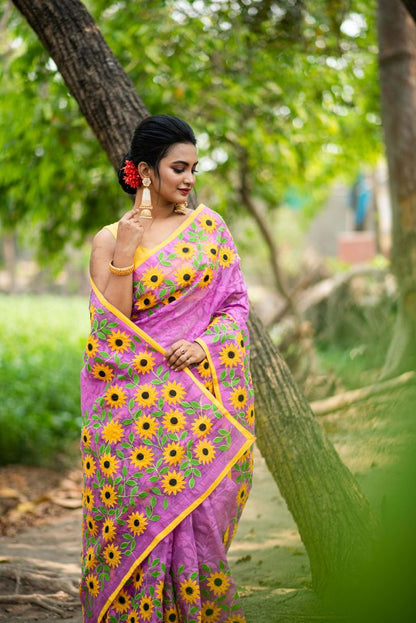 Applique Work Pure Cotton Handloom Sarees (Add to Cart Get  15% Additional Discount Limited time Offer)