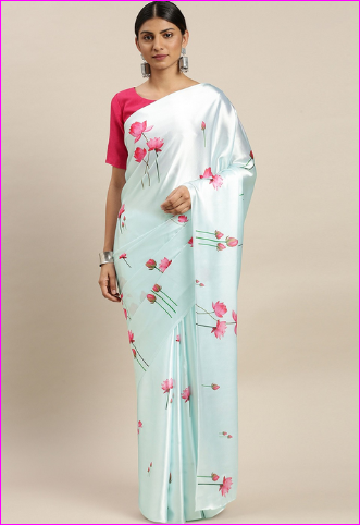 Bluish White Floral Hand Painted Silk Mark Certified Bishnupuri Silk Sarees