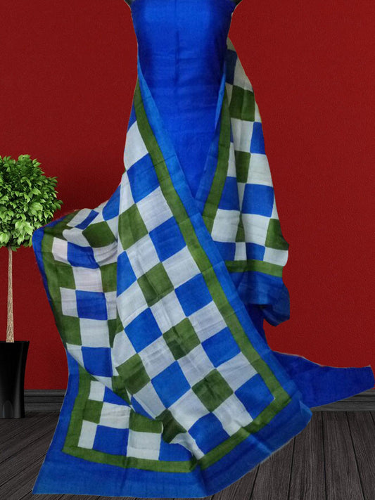 Blue & White ,Green Block Printed Design Pure Silk Top & Dupatta