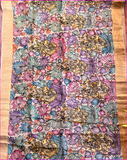 Multi Colour Srikalahasti Pure Silk Mark Certified Tussar Silk Kalamkari Sarees