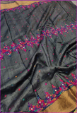 Black Embroidery Work Pure Silk Mark Certified Tussar Silk Sarees