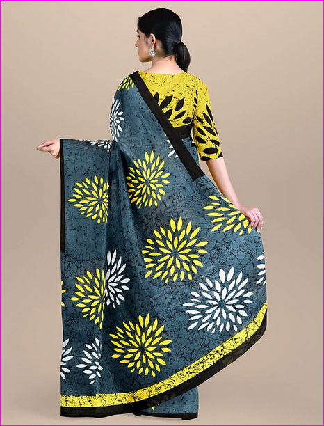 Lemon Green & Indigo Blue Mulmul Pure Cotton Sarees