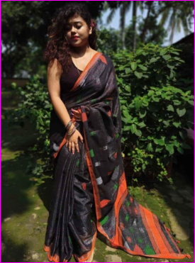 Black Khadi Cotton Handloom Sarees (Add to Cart Get 15% Extra Discount