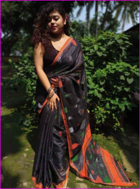 Black Khadi Cotton Handloom Sarees (Add to Cart Get 15% Extra Discount Get Extra 10% Discount on All Prepaid Transaction