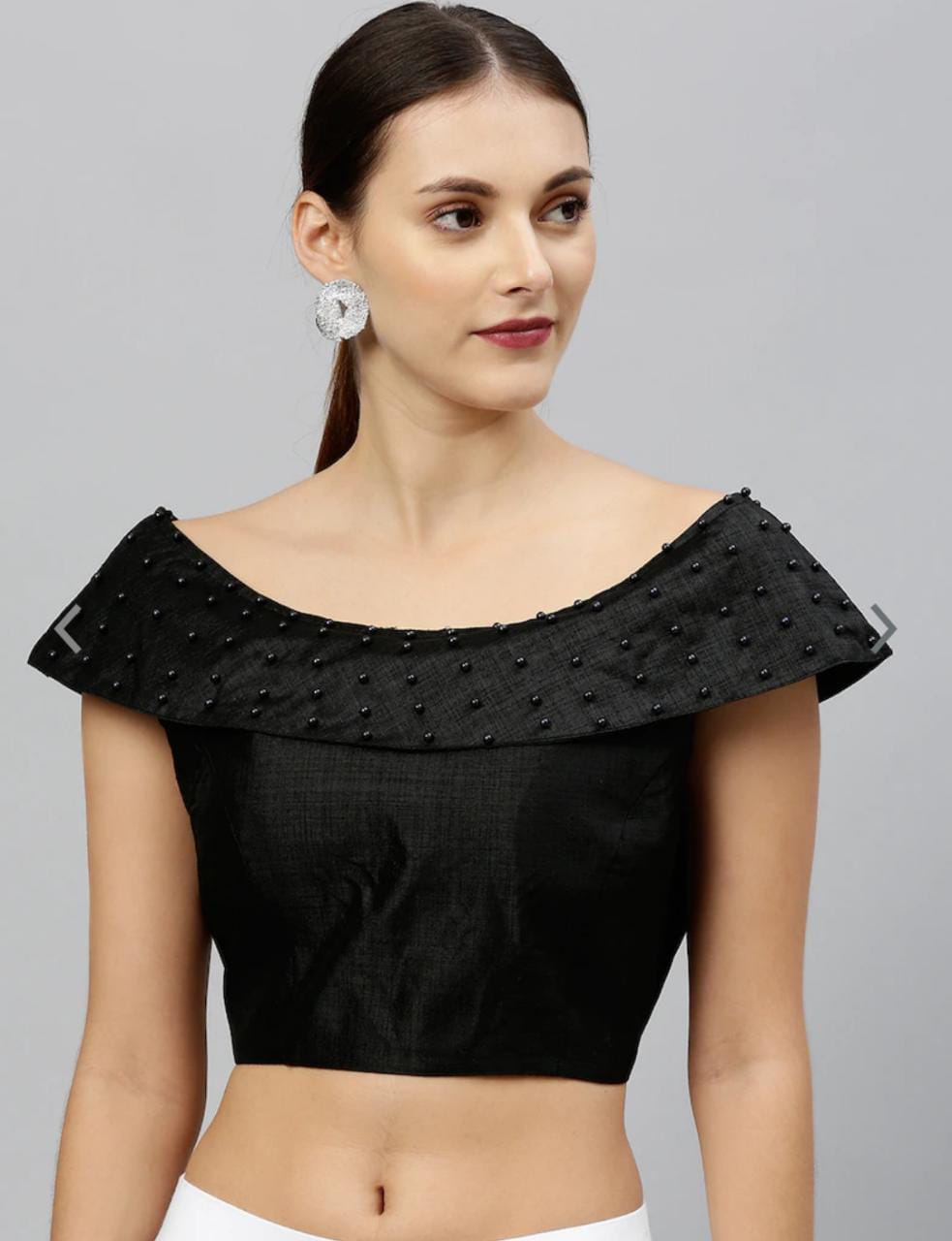 Black Off Shoulder Sleeveless Moti detailing Blouses