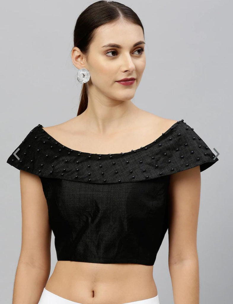 Black Off Shoulder Sleeveless Moti detailing Blouses Get Extra 10% Discount on All Prepaid Transaction