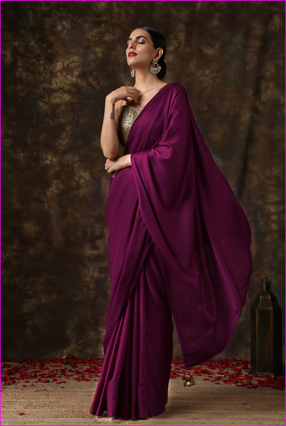 Wine woven silk saree with blouse - Vedant Vastram - 3940053