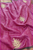 Pink Embroidery Work Pure Silk Mark Certified Tussar Silk Sarees