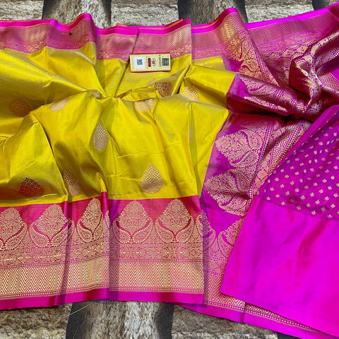 Yellow Banarasi Silk Sarees Get Extra 10% Discount on All Prepaid Transaction