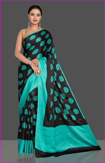 Black & Blue Block Print Silk Mark Certified Bishnupuri Silk Sarees