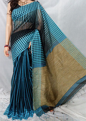 Blue Black Ikkat Sarees