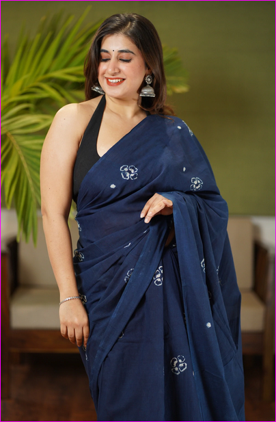 Blue Mulmul Pure Cotton Sarees