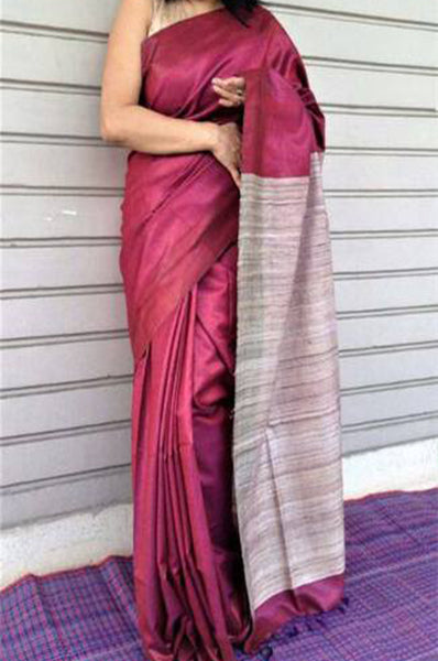 Pure Silk Mark Certified Tussar Ghicha Silk Sarees