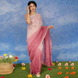 Pure Soft Cotton Pink Mulmul Embroidery Sarees Get Extra 10% Discount on All Prepaid Transaction