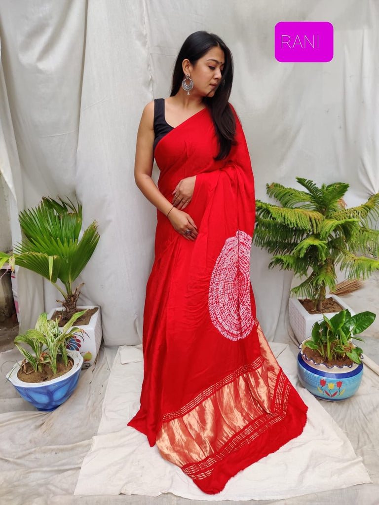 Red Modal Silk Shibori Saree