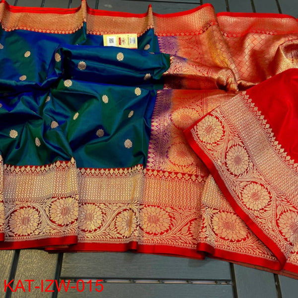 Dazzling Red Two Tone Silk- Zinni Silk Saree with Blue Blouse