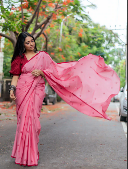 Pink Mulmul Pure Cotton Sarees