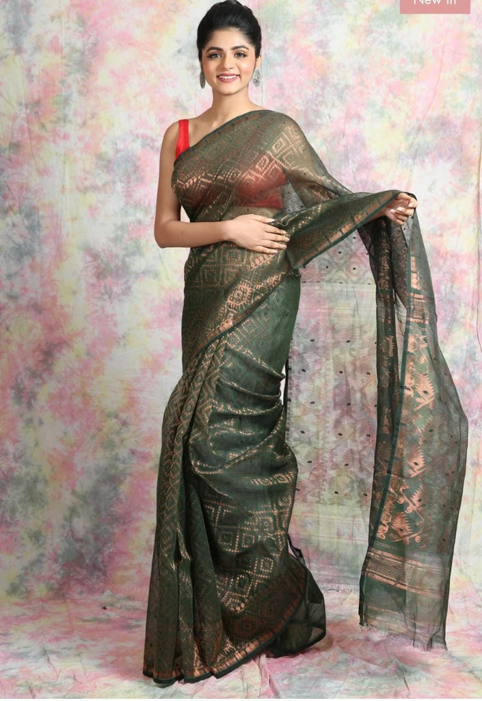 Handwoven  Silk  Jamdani Saree