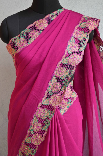 Pink Cut Work Pure Silk Mark Certified Tussar Silk Sarees