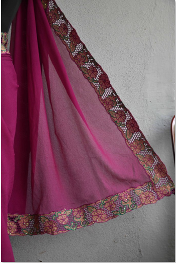 Pink Cut Work Pure Silk Mark Certified Tussar Silk Sarees