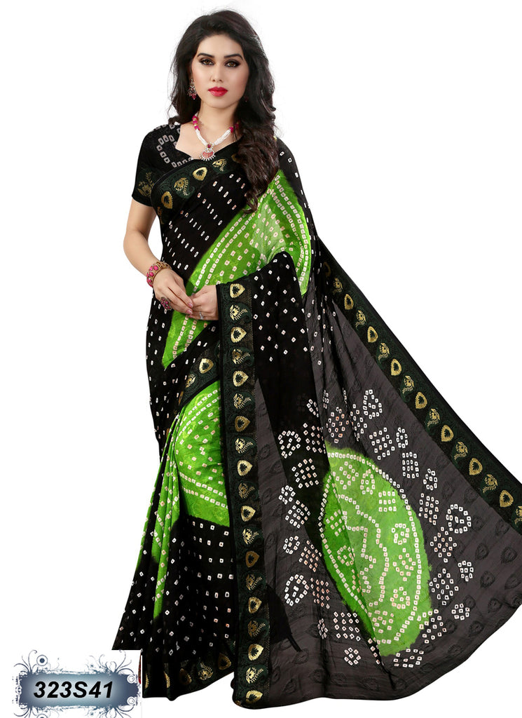 Black,Green Printed Art Silk Sarees