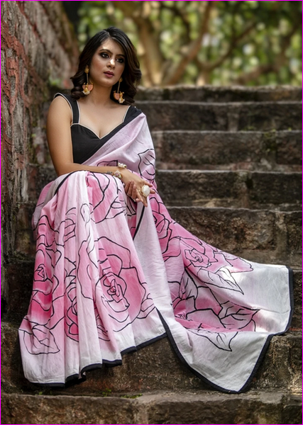 Pink Floral Silk Mark Certified Bishnupuri Silk Sarees