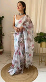 White Floral Designer Organza Saree Get Extra 10% Discount on All Prepaid Transaction