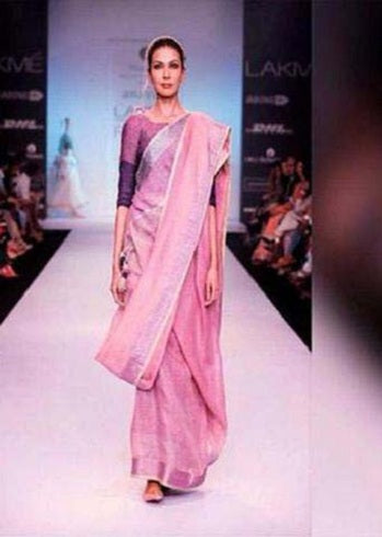 Pink Pure Linen Sarees - Dailybuyys