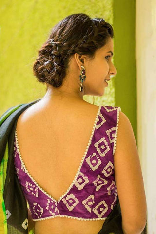 Purple Backless Bandni V Neck Pompom Details Sleeveless Blouses(Add to Cart 15% Off) Get Extra 10% Discount on All Prepaid Transaction