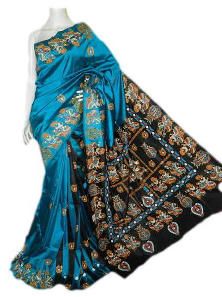 Blue & Black Design Sonamukhi Pure Bangalore Silk Sarees