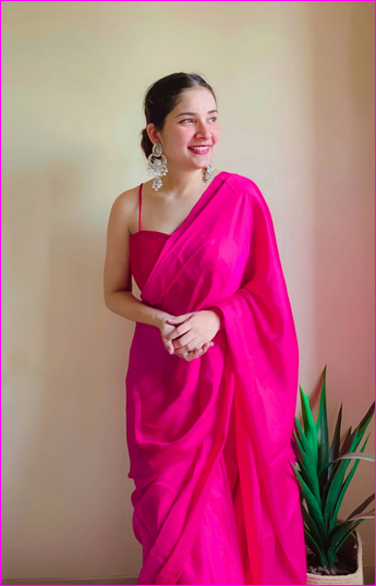 Pink plain ruffles mul cotton saree – YoshnasByEla