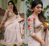 Light Pink Blouses In Raw Silk With Floral Embroidery
